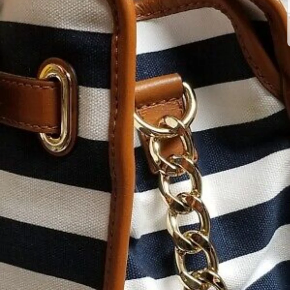 Michael Kors Navy and White Striped Tote - Picture 2 of 4